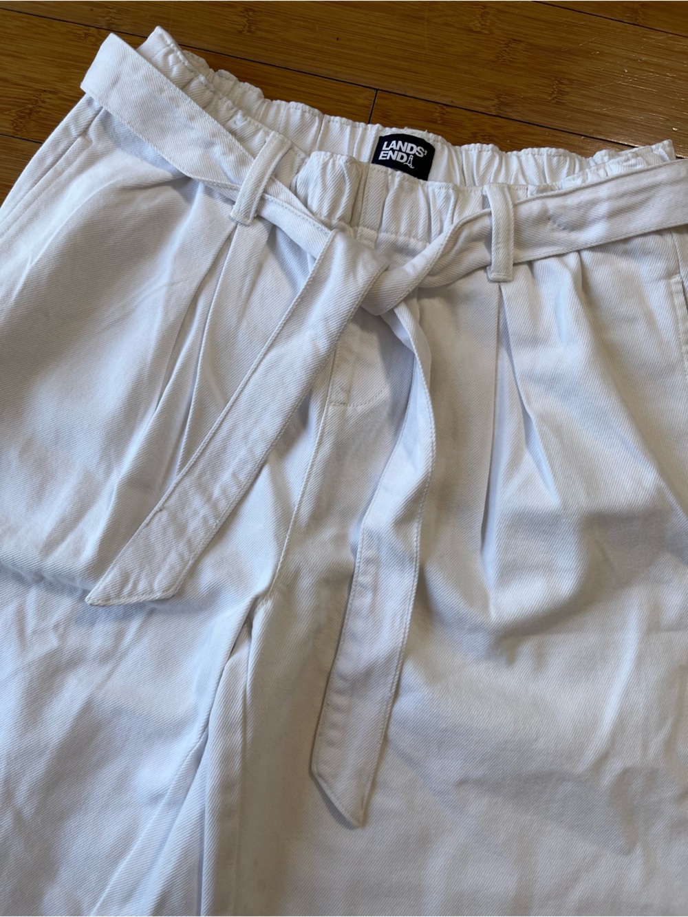 Lands' End White Wide-Leg Belted Paperbag Waist Pants - Picture 3 of 9